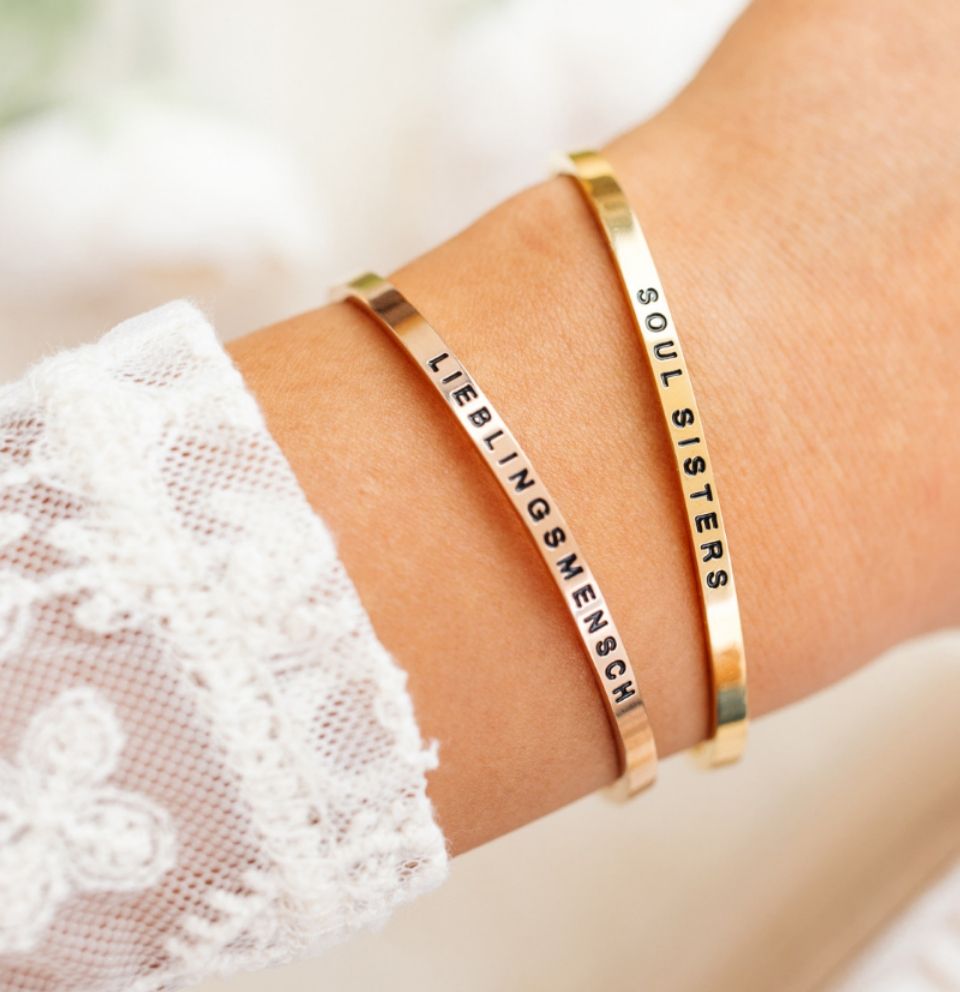 Lieblingsmensch und Soul Sisters Freundschaftsarmbänder mit Gravur Gold, Roségold