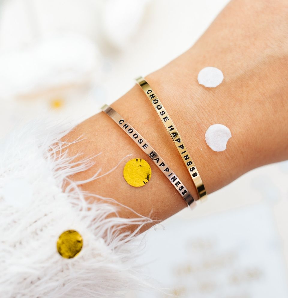 Choose Happiness Mantra-Armbänder mit Gravur Gold, Roségold