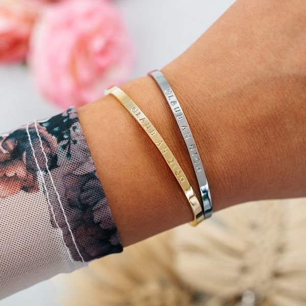 Armband mit Gravur Glaub an dich in gold und silber